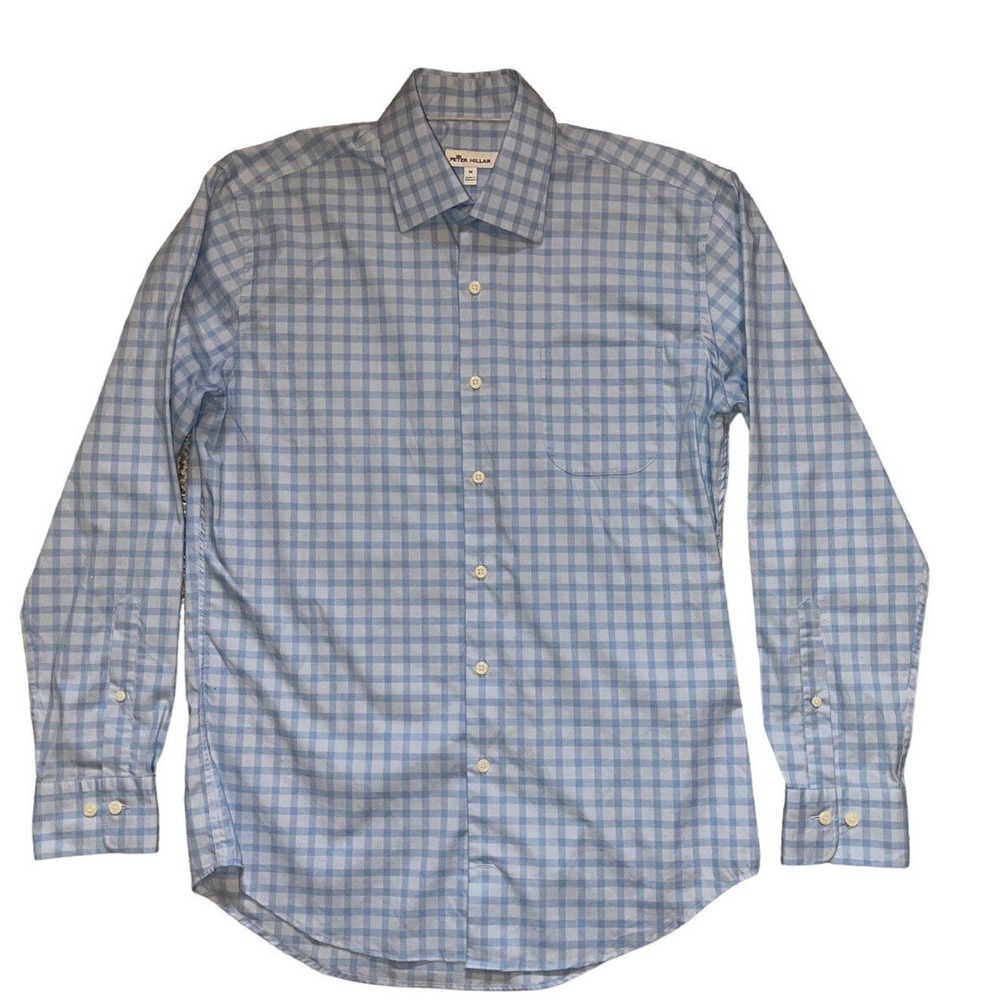 PETER MILLAR Button Up Shirt Medium Mens Multicolor Blue Plaid Long Sleeve